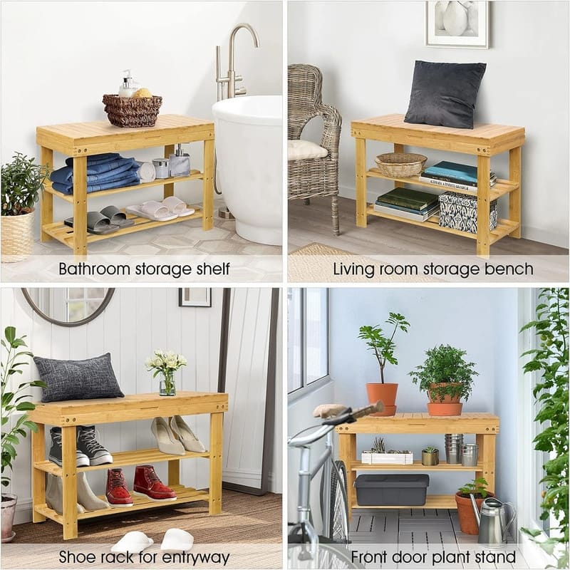 Shoe Rack Bench for Entryway - 18"D x 27.5"W x 11"H