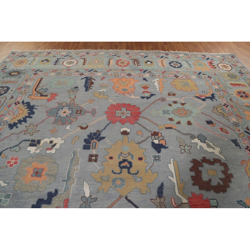 Gray Floral Oushak Oriental Large Area Rug Handmade Wool Carpet - 12'2" x 14'11"