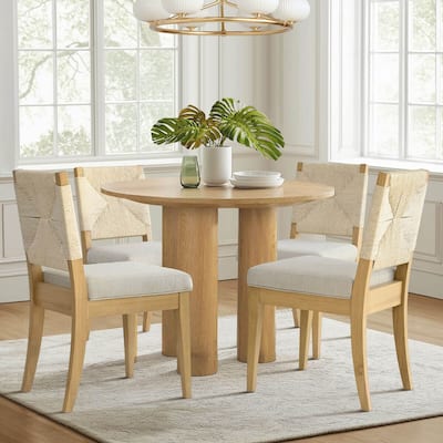 Woven Back Upholstered Seat Dining Chair with Wood Legs(Set of 4)