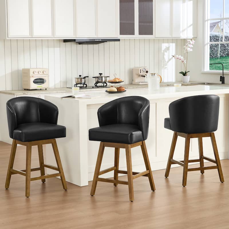 26 Inch Upholstered Swivel Counter Height Bar Stools with Back and Solid Wood Frame - 37.8"H x 20.9"W x 21.3"D