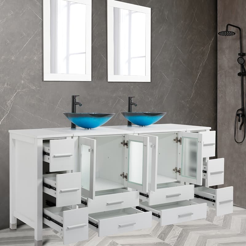 72" Bathroom Vanity Set with Vessel Sink Side Cabinet Combo