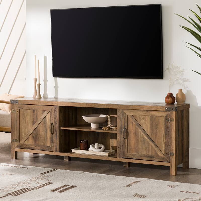 Modern Farmhouse 70" TV Stand with Adjustable Shelves and Double Barn Doors for 80" TVs