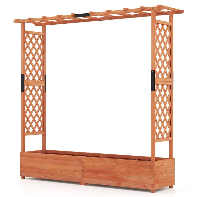 Gymax Raised Garden Bed Planter Box w/ Side & Top Trellis for Vine