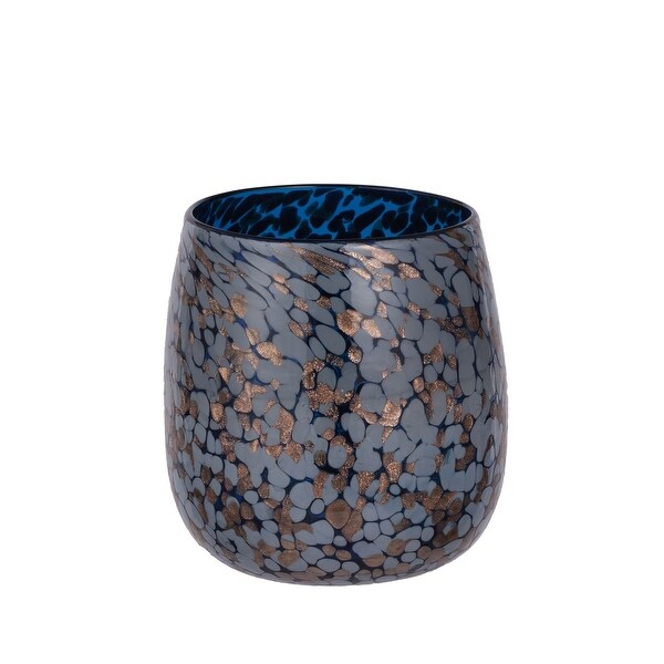 6.25" Blue and Bronze Floral Wide Glass Vase - N/A