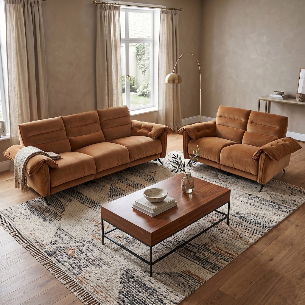Furniture of America Silon Modern 2-Piece Premium Fabric Oversized Seating Power Sofa and Loveseat Set with USB Ports