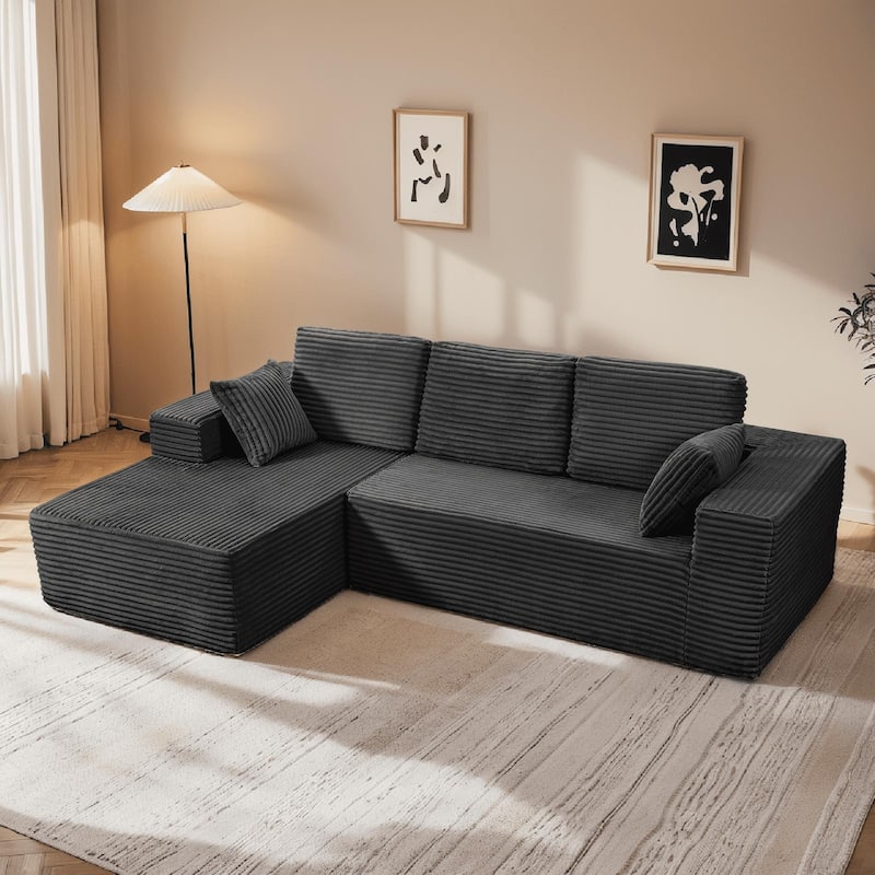 Indoor 108" Oversized Sofa Lounge Chair with Wide Armrests - Left Armrest & Dark Grey Color