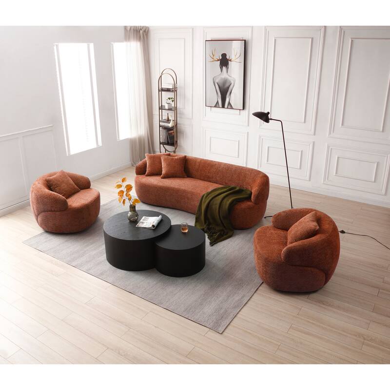 Orange Modern 34.6" Upholstered 360° Swivel Barrel Chair with Solid Wood Frame