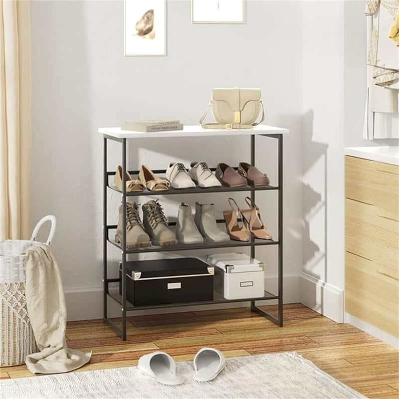 4 Tiers Shoe Rack - 25.2"D x 11.81"W x 28.43"H - Marble White