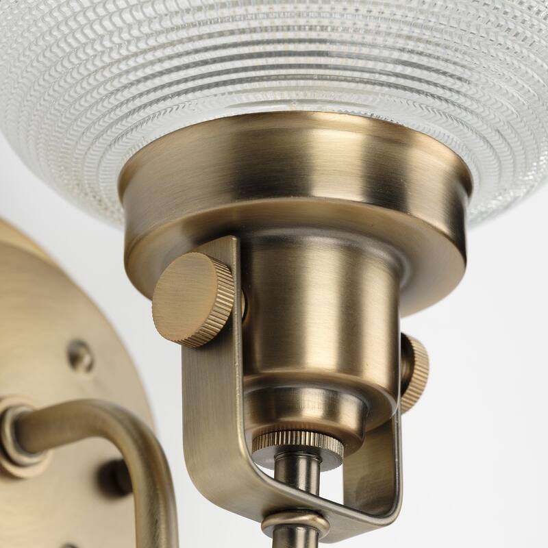 Archie Collection Two-Light Vintage Brass Clear Double Prismatic Glass Coastal Bath Vanity Light - 17 in x 7.25 in x 8.75 in