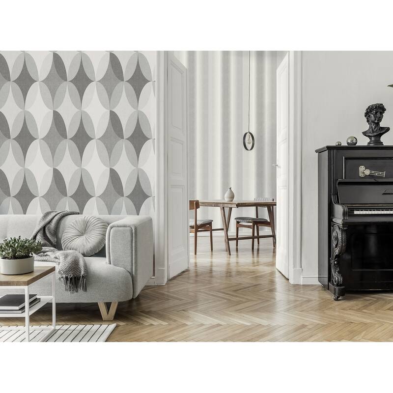 Fine Decor Kirby Charcoal Oval Geo Wallpaper