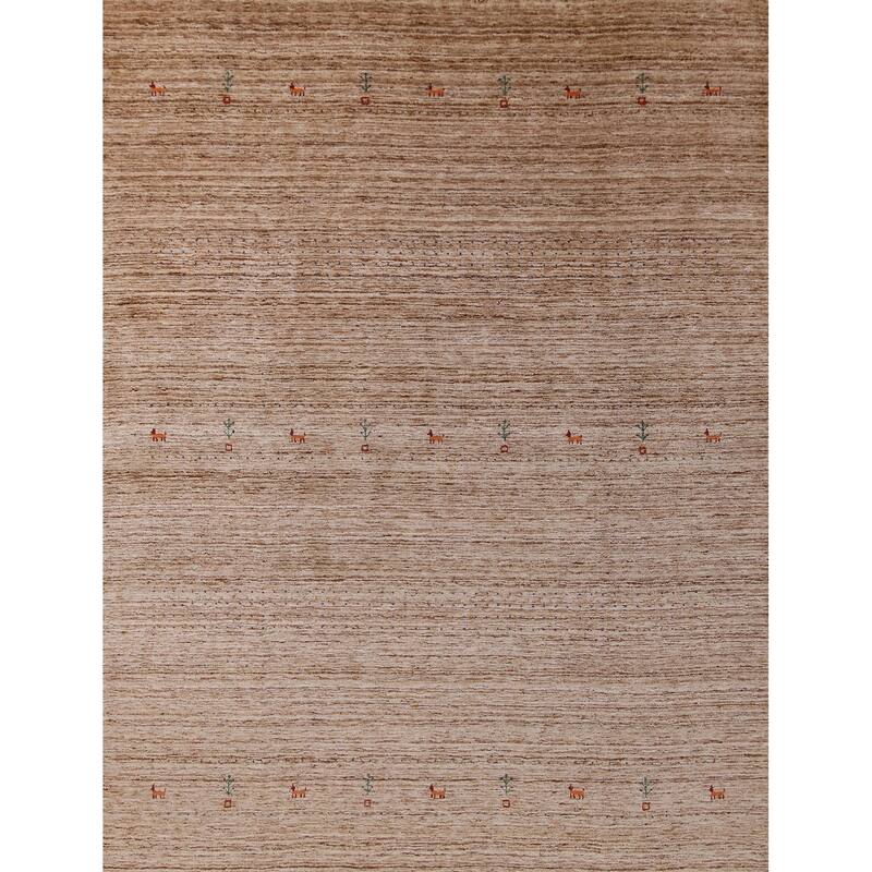 Hand Knotted Oriental 100% Wool Carpet Tribal Tribal Brown Gabbeh Area Rug - 9' 5'' X 8' 1''