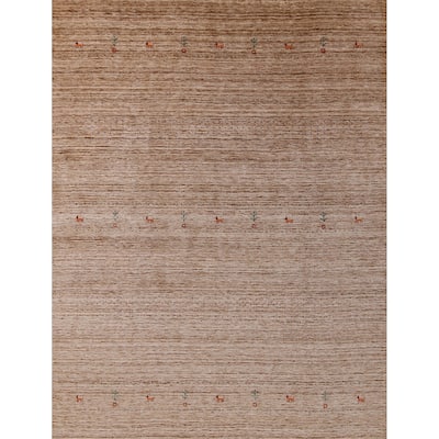 Hand Knotted Oriental 100% Wool Carpet Tribal Tribal Brown Gabbeh Area Rug - 9' 5'' X 8' 1''