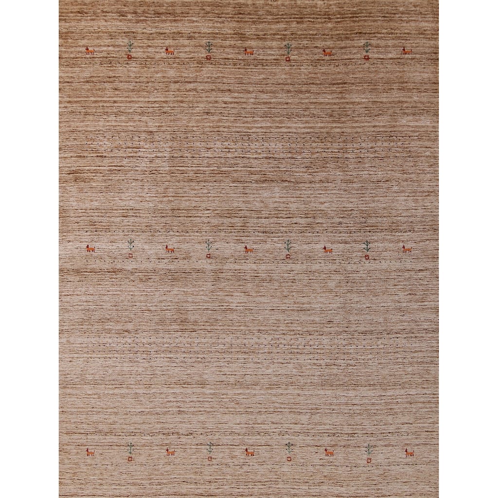 Hand Knotted Oriental 100% Wool Carpet Tribal Tribal Brown Gabbeh Area Rug - 9' 5'' X 8' 1''
