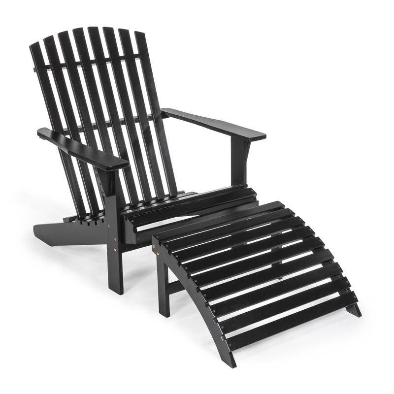 Shoreham 2-Piece Traditional Rustic Acacia Wood Adirondack Chair with Detachable Ottoman, by JONATHAN Y