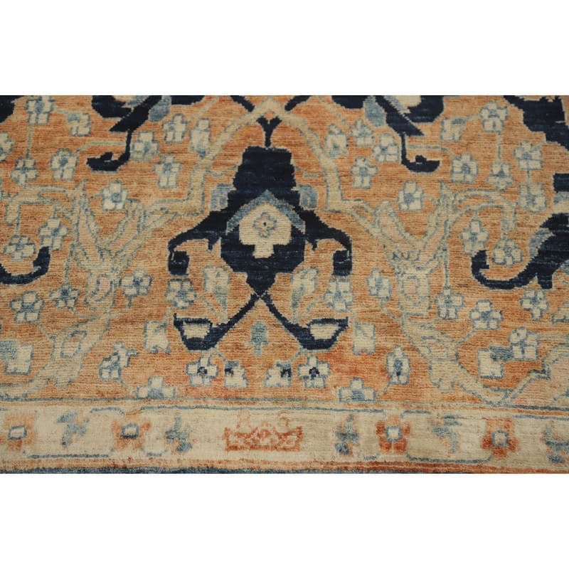 Hand Knotted Traditional Wool Blue Geometric Area Rug - 12' 10'' X 10' 1''