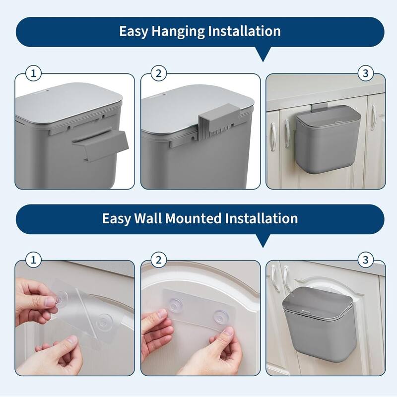 1.85 Gallon Compost Bin Hanging Trash Can with Stainless Steel Lid for Kitchen、Bathroom