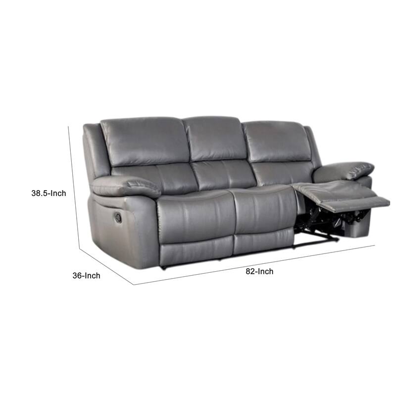 Larus Sofa, Manual Reclining Mechanism, Dark Gray Faux Leather, 82 Inch