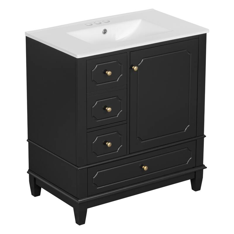 30 " Bathroom Vanity with Sink, Drawers, and Storage Shelves