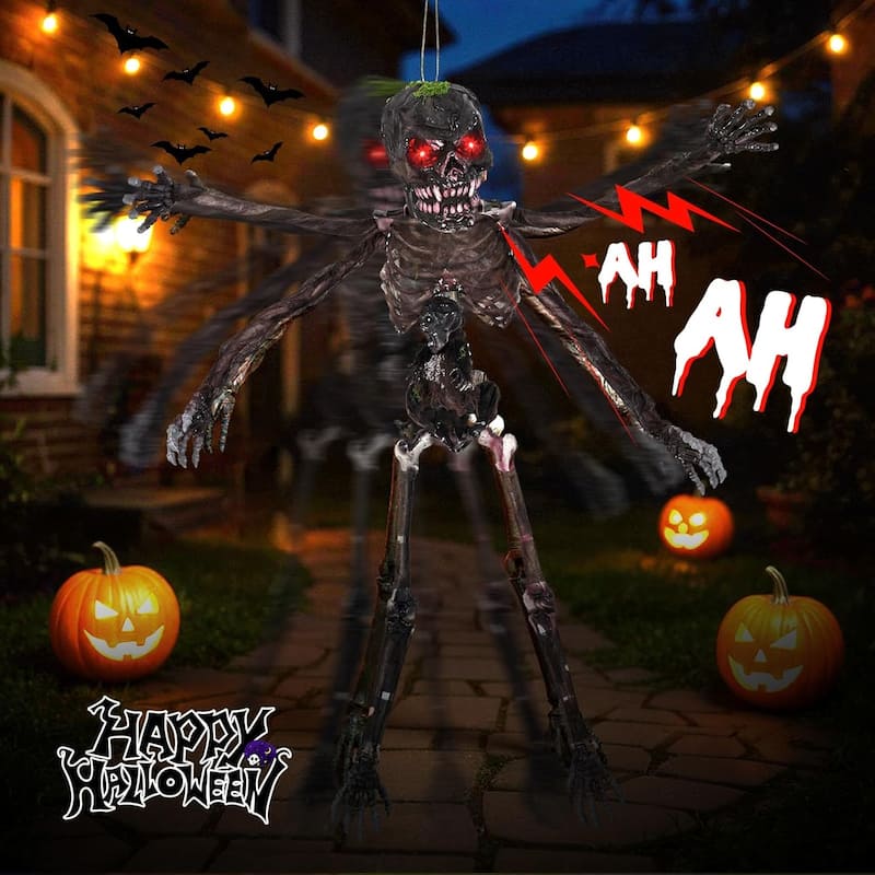 6 FT Animatronic Halloween Decoration Sound-Activated Hanging Zombie