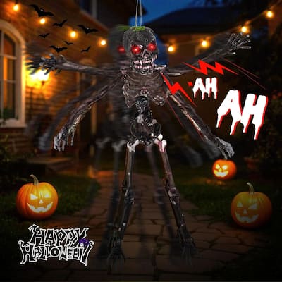 6 FT Animatronic Halloween Decoration Sound-Activated Hanging Zombie
