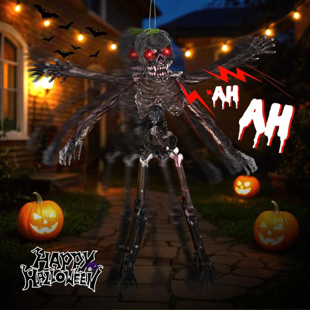 6 FT Animatronic Halloween Decoration Sound-Activated Hanging Zombie
