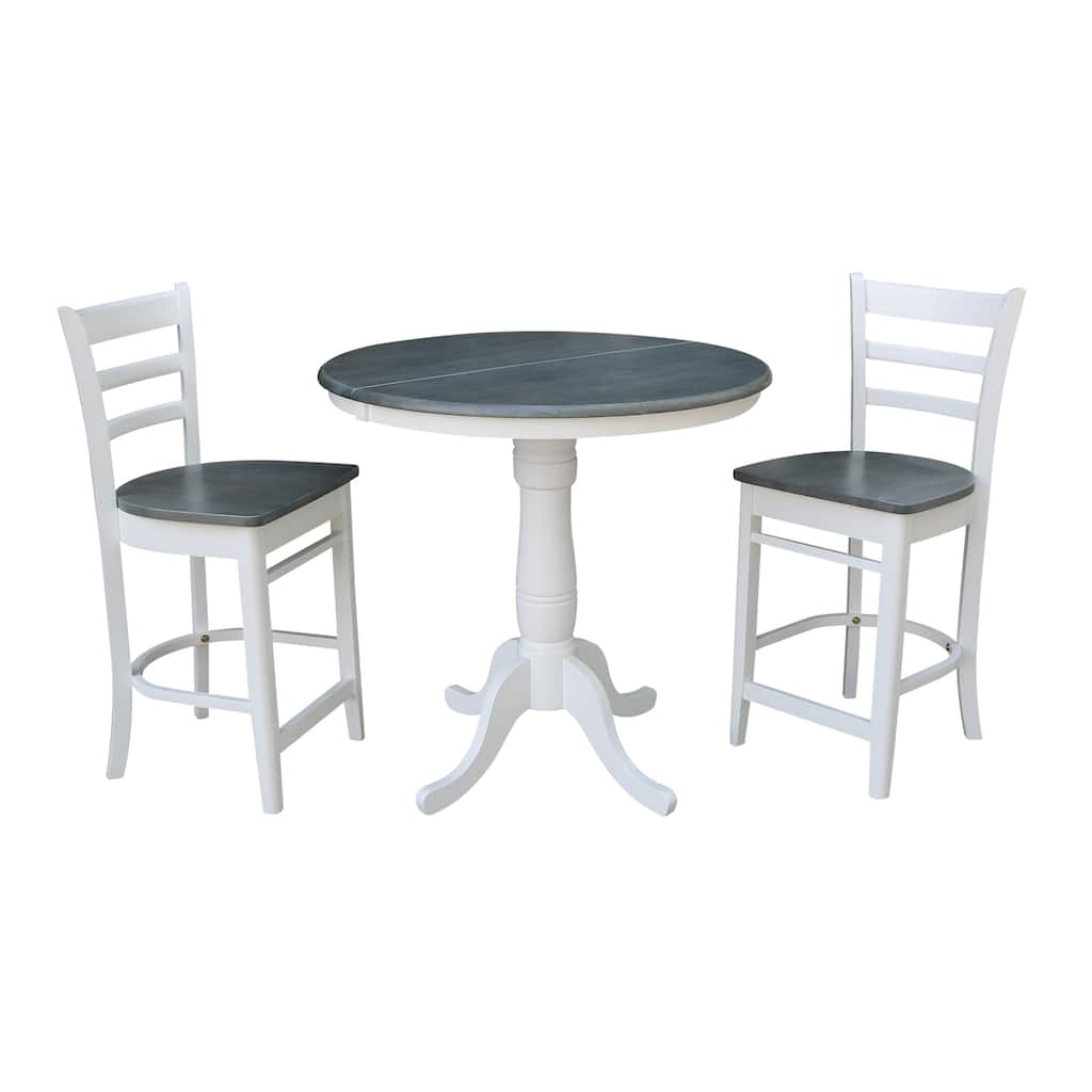 36" Round Extension Dining Table With Emily Counter Height Stools