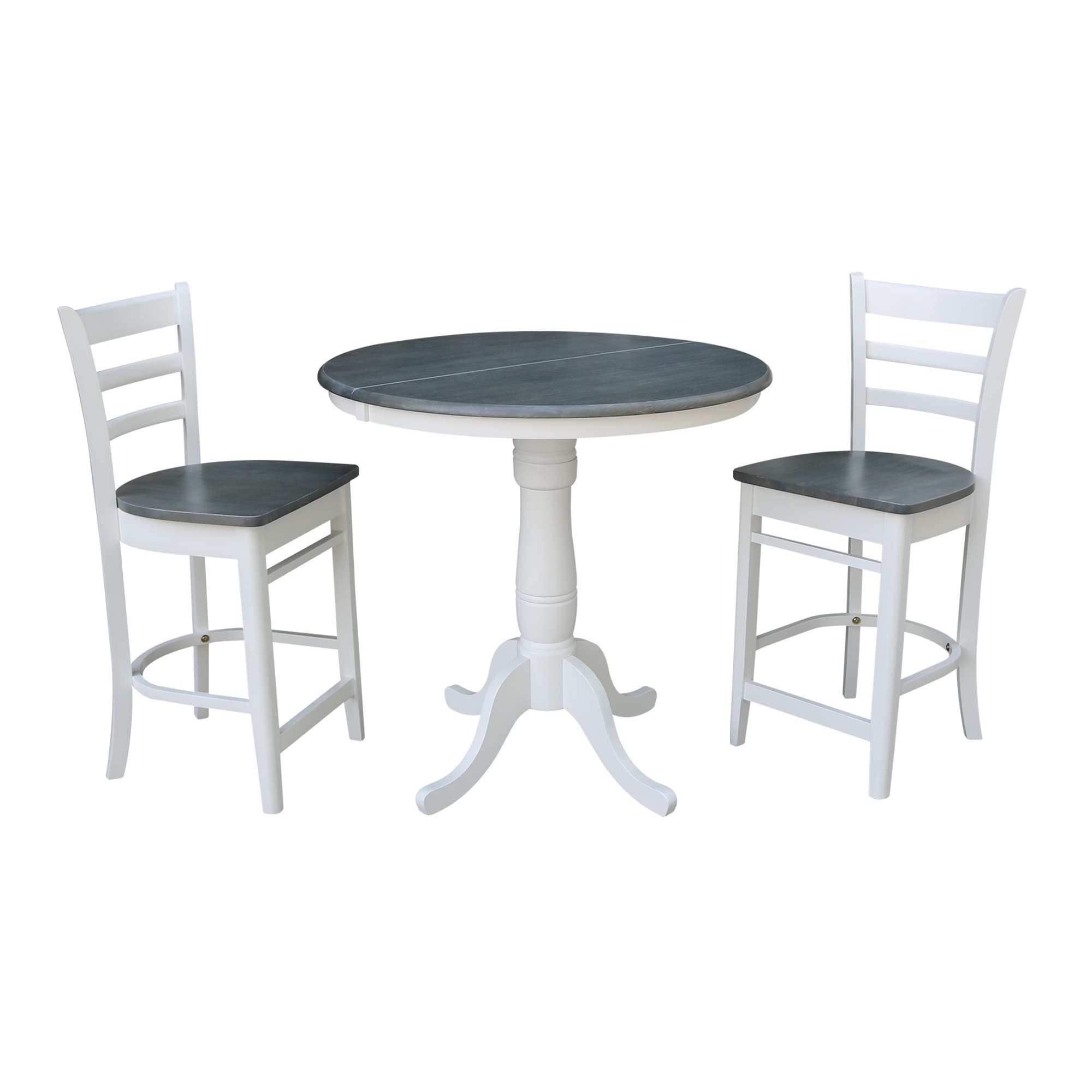 36" Round Extension Dining Table With Emily Counter Height Stools