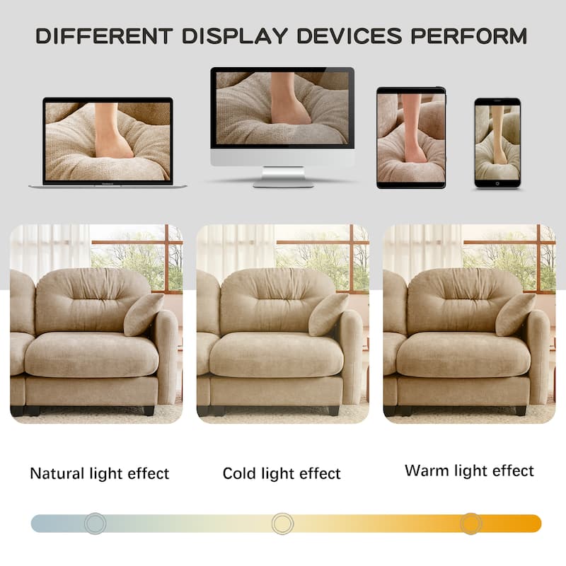 74" Loveseat Sofa, Modern Chenille Deep Seat Sectional Couch for Living Room, Tufted Backrest Love Seat with Pillows