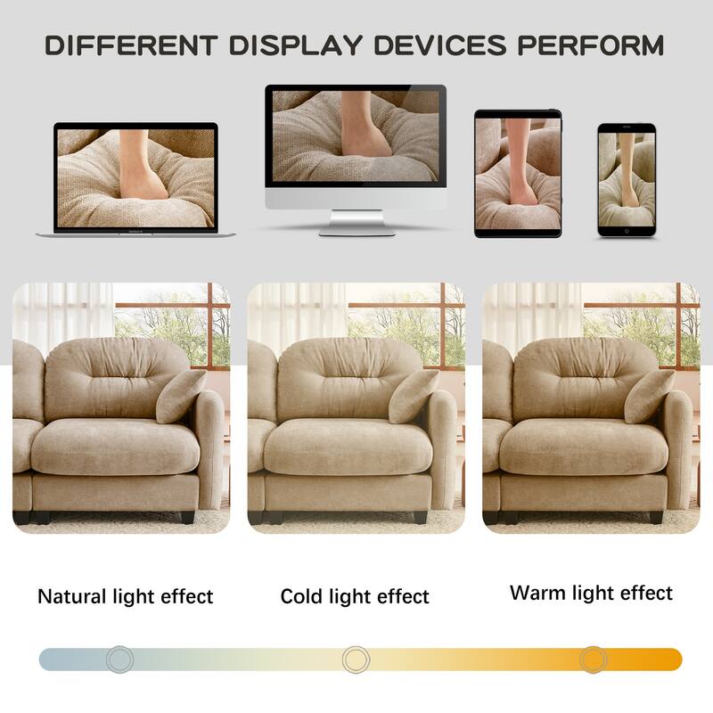 GDF Studio - Bell Modern Chenille Modular 3-Seat Sofa with Ergonomic Tufted Backrest and Wooden Base