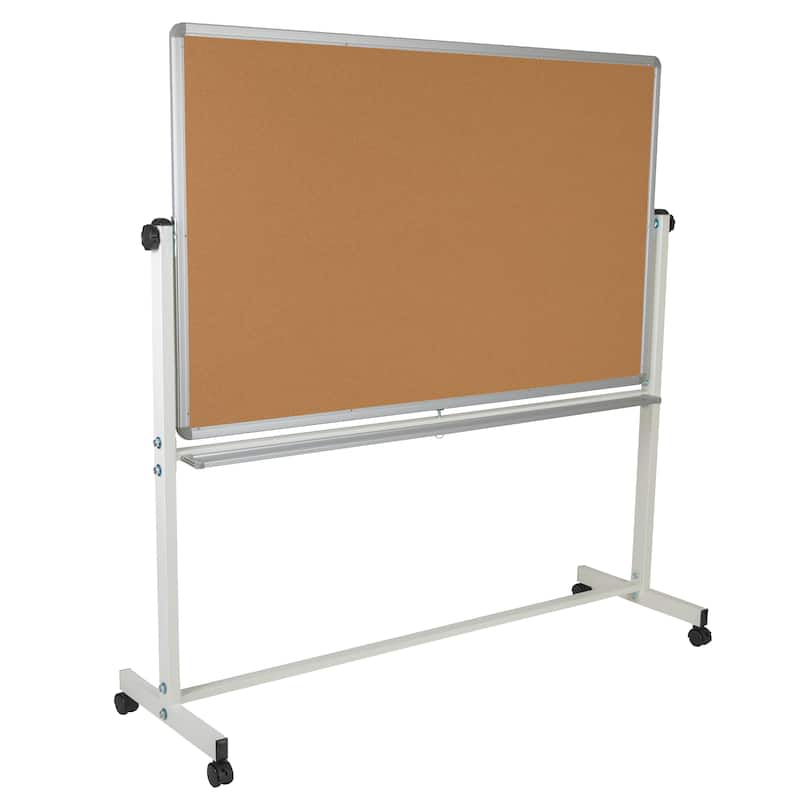 Reversible Mobile Cork Bulletin & White Board with Pen Tray