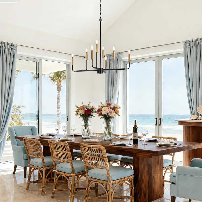 Modern 8-Light Black Gold Chandelier Classic Candle Light for Dining Room - D 30.7" x H 90" Max