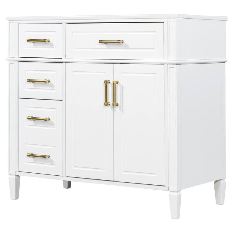 Roomfitters 36" Bathroom Vanity with Sink, Solid Pinewood Frame, 4 Drawers, Soft-Close Doors & Adjustable Shelf