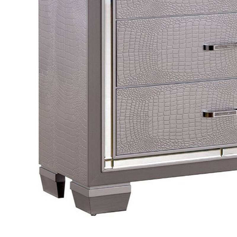 Contemporary Style Five Drawer Wooden Chest, Silver
