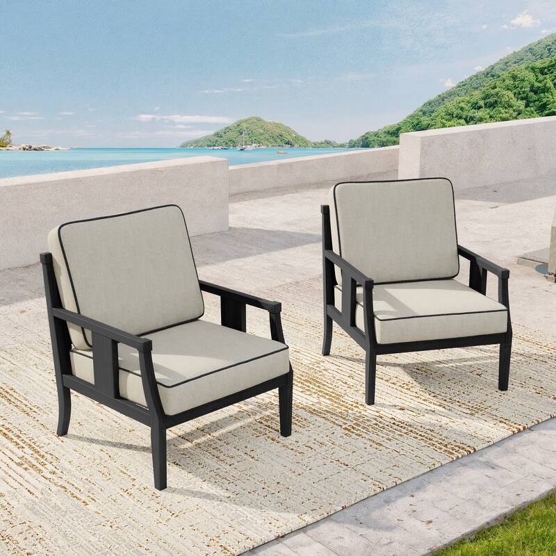 Black Wood Patio Accent Chairs with Water-Resistant Cushions