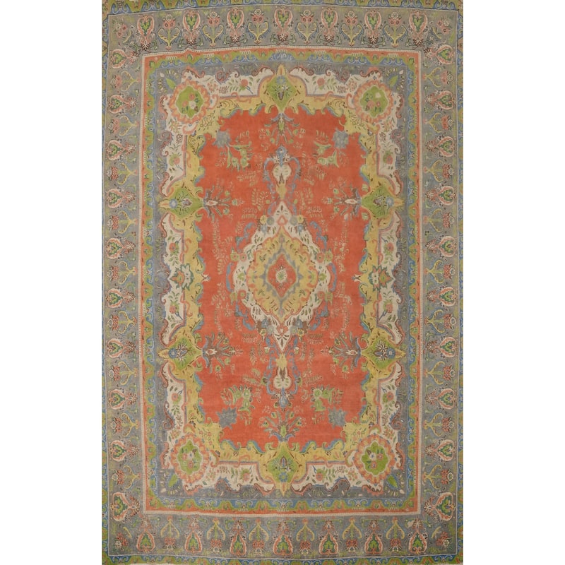 Hand Knotted Oriental 100% Wool Carpet Traditional Floral Oranges & Rust Tabriz Area Rug - 13' 2'' X 9' 9''
