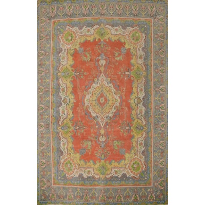 Hand Knotted Oriental 100% Wool Carpet Traditional Floral Oranges & Rust Tabriz Area Rug - 13' 2'' X 9' 9''