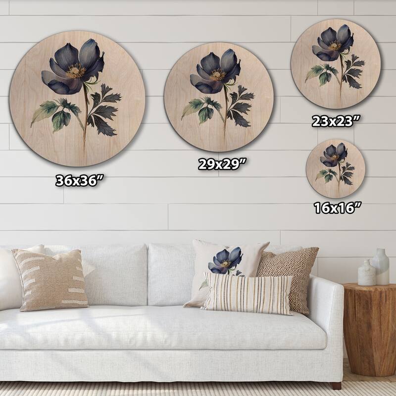 Designart "Blossoming Blue Retro Flower IV" Floral Wood Wall Art - Natural Pine Wood