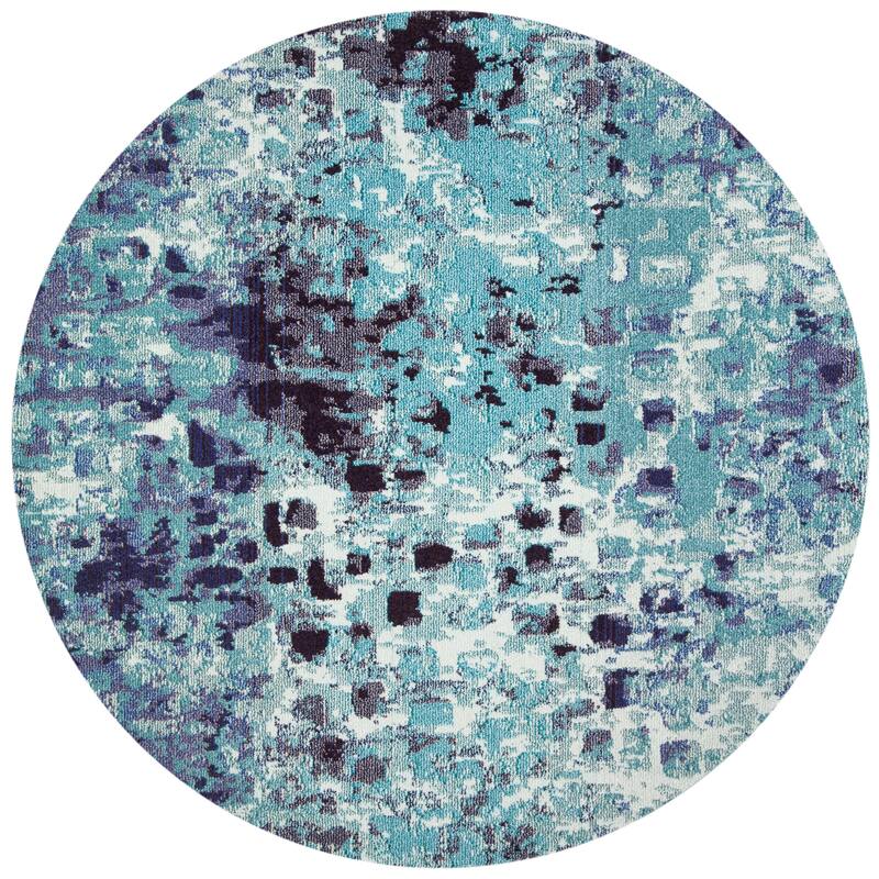 SAFAVIEH Madison Gudlin Modern Abstract Watercolor Rug - 5' x 5' Round - Turquoise/Navy - Round