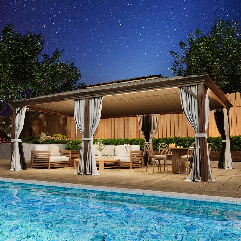 EROMMY Hardtop Gazebo with Galvanized Steel Roof - Waterproof Aluminum Pergola - All-Weather Metal Gazebo for Patio, Poolside