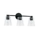 preview thumbnail 5 of 10, Baker 3-light Bath/ Vanity Fixture w/ Clear Seeded Glass Matte Black