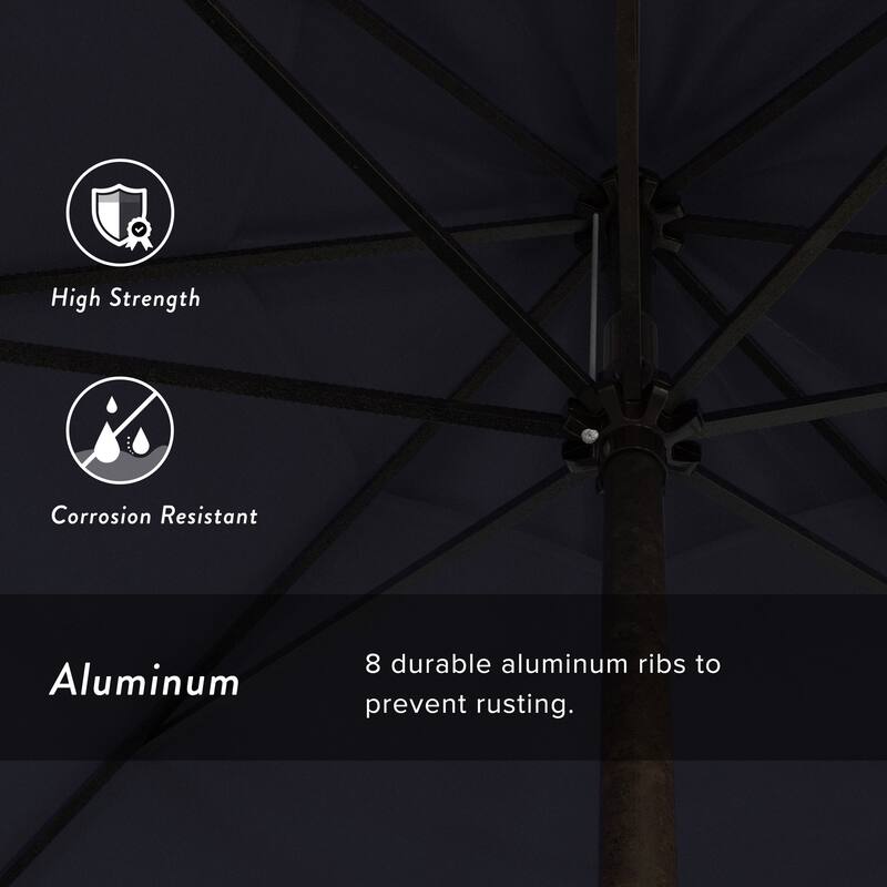 California Umbrella 9' Rd. Crank Lift Auto Tilt 8 Rib Aluminum Patio Umbrella, Bronze Finish, Sunbrella Spectrum Cilantro Fabric