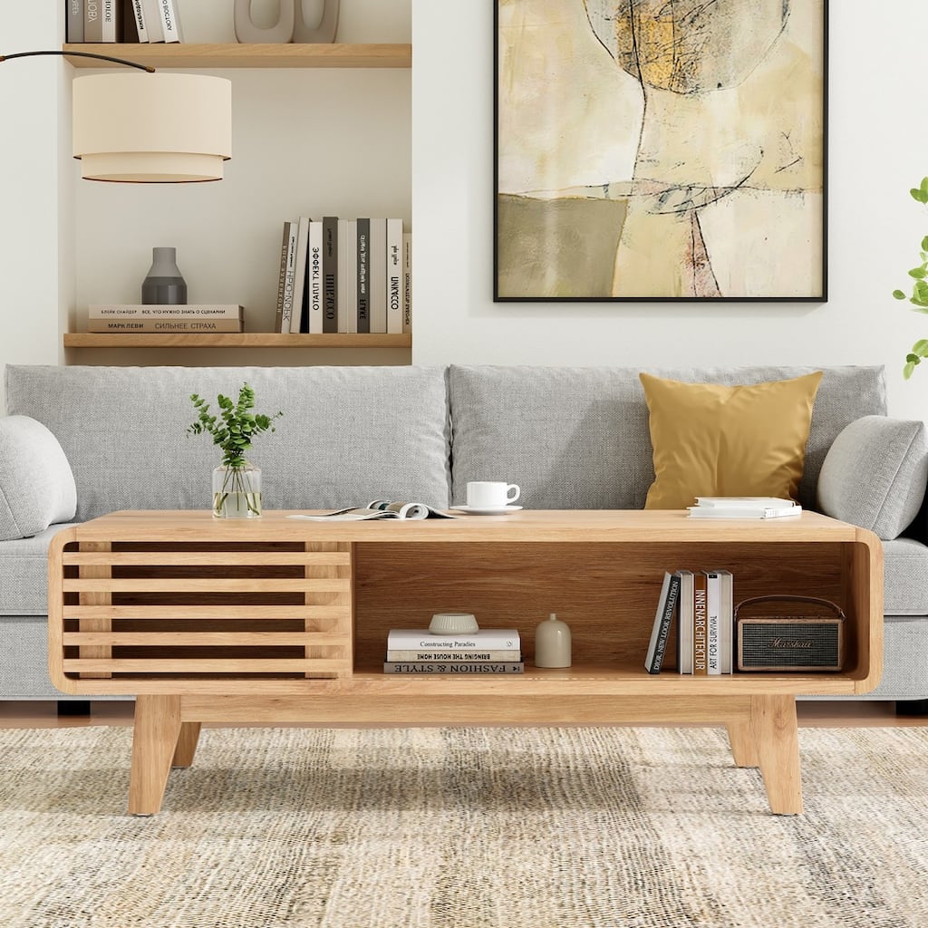 43.3" Mid-Century Farmhouse Wood Coffee Table with Storage