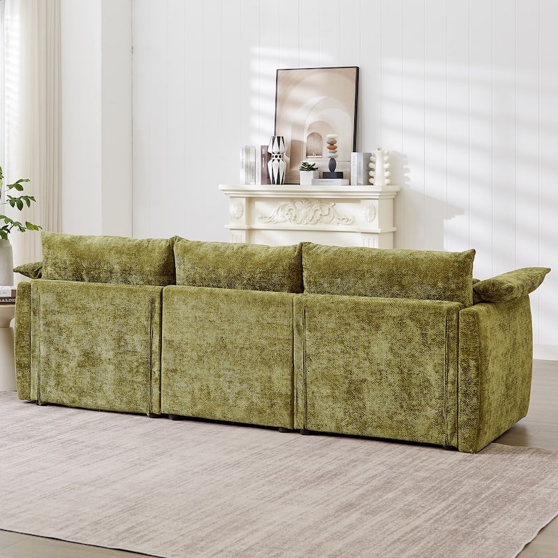 3-Seater Sofa With Unique Design And Soft Arm Pillows Contemporary Style Linen Sofa With 3 Comfortable Cushions With 2 Pillows