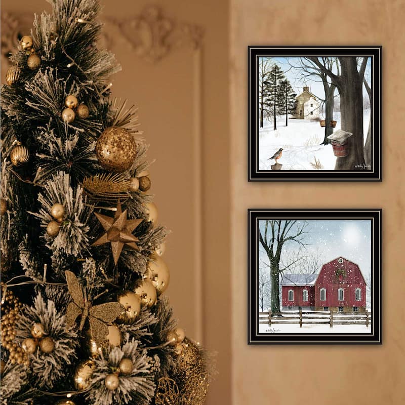 2-Piece Framed Wall Art Set - A Little Snow & Waiting for Spring, Black Frame