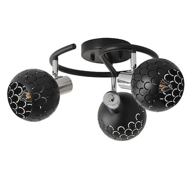 Modern Semi-Flush Mount 3 Light Matte Black and Chrome Fixture