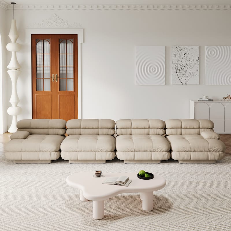 Large Teddy Velvet Fabric 4-pieces Modular Sectional sofa