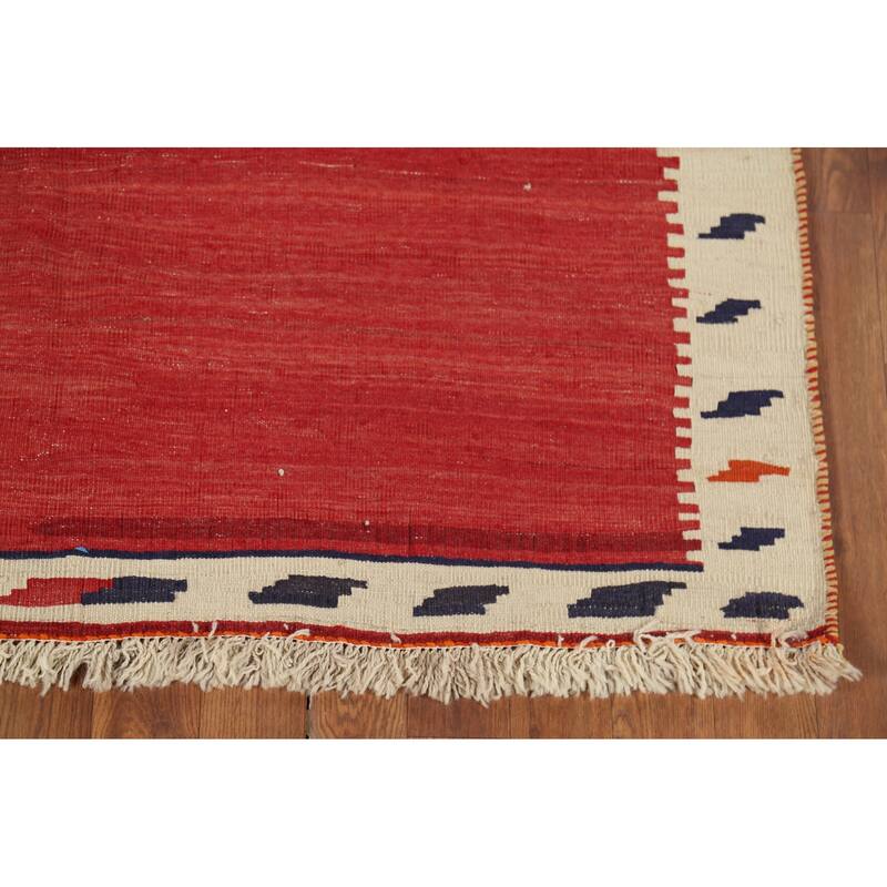 Red Kilim Qashqai Persian Vintage Area Rug Handmade Wool Carpet - 4'3"x 5'6"