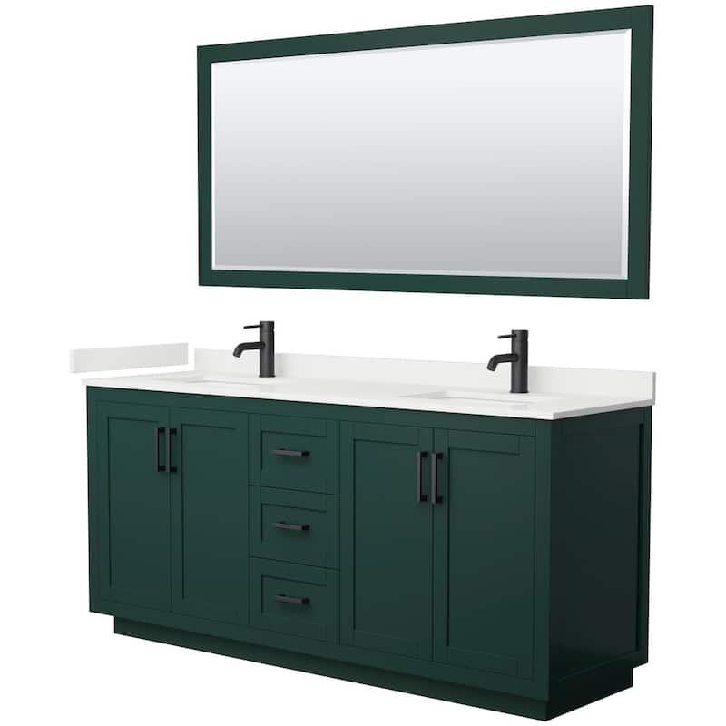 Wyndham Collection WCF292972D-QTZ-UNSM70 Miranda 72" Free Standing - Green / White Quartz Top / Matte Black Hardware