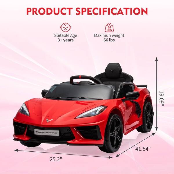 dimension image slide 1 of 6, 12V Kids Ride on Car Licensed Corvette Battery Powered Car Toddles Electric Sports Car Toy with Remote Control