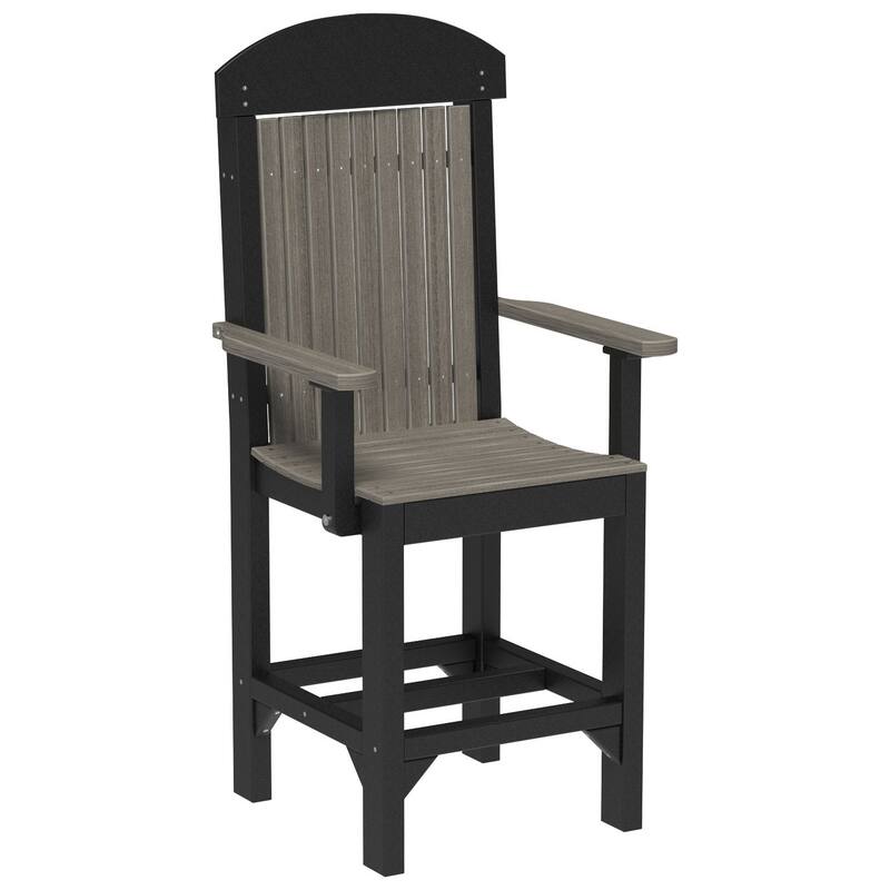 Set of 4 Poly Lumber Classic Dining Chairs - Arm Chair - Coastal Gray Woodgrain & Black - Counter Height